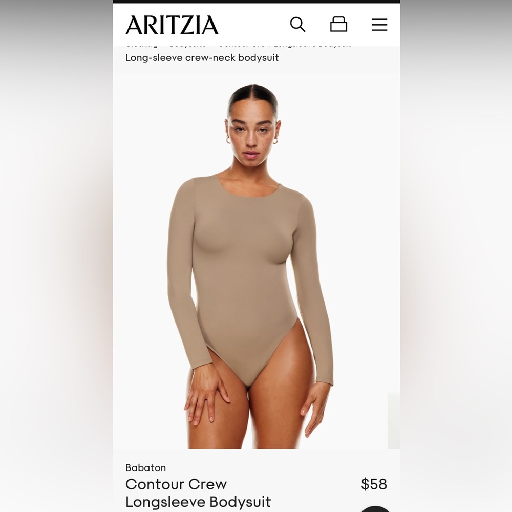 Aritzia Babaton Contour Crew Bodysuit in Warm Taupe